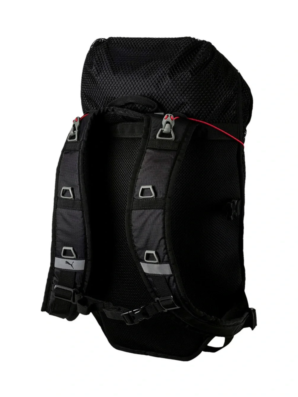 Puma Black Mesh Backpack with Red Bungee Accent